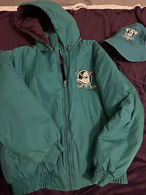 Vintage NHL Hockey Anaheim Mighty Ducks Jacket Winter Coat And Bucket Hat Bundle • $150