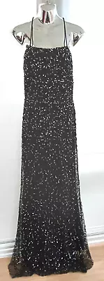 Coast Women's Black Sequin Long Chiffon Hem Lined Evening Maxi Dress Size 10 • £39.99