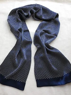 100 Silk Scarf Men Vintage Polka Dot Suit Neckerchief Double Layer Cravat Blue • £22.99