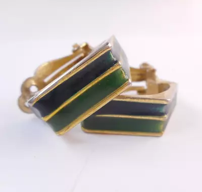 Vtg Signed KJL Kenneth Jay Lane Blue Green Enamel Hoop Earrings Clip On • $9.99