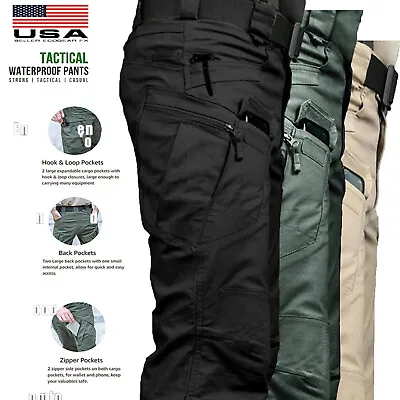 Mens Tactical Cargo Trousers Waterproof Hiking Military Combat Outdoor Pants • $19.94