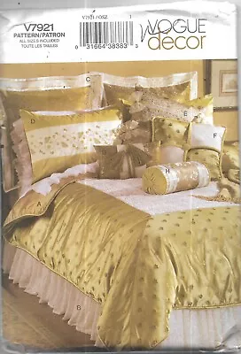 Vogue #7921 SOPHISTICATED BEDROOM Uncut Sewing Pattern Duvet Cover Sham Pillow • $8.50