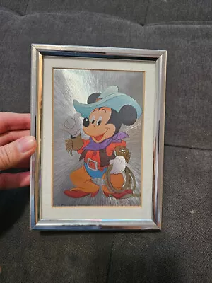 Disney Mickey Mouse Cowboy Foil Art Print 8  By 6   Framed Vintage • $29.99