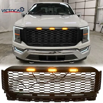 Fits 21-23 Ford F-150 Front Bumper Hood Grill Grille ABS Matte Black • $199.99