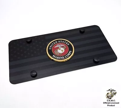 Premium Black American Flag License Plate W/ United States Marine Corps Logo • $55.95