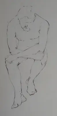 Original Pencil Life Drawing Of A Male Nude Model In A Seated Pose Arms Crossed • $50.52