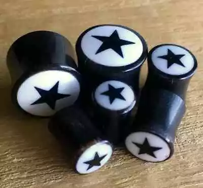 PAIR Horn Star Plugs W/ Bone Inlay Earlets Gauges Body Jewelry • $13.95