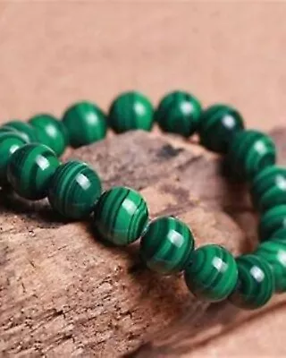 Malachite Bracelet Round 8mm Bead Natural Stone Healing Bracelet One Size • £5.69