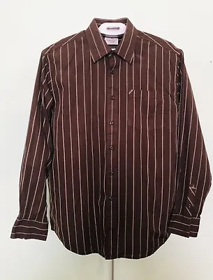 MARC ECKO Men's Button Up LS Dress Shirt. Size L.  Brown/White Vertical Stripe • $5.99