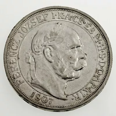 1907 Hungary 5 Korona Silver Coin Restrike 40th Anniversary AU Condition • $224.99