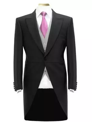 Mens New Black Tailcoat Morning Suit Wedding Dress Royal Ascot Tails Jacket • £69.99