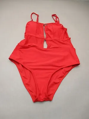 ZAFUL Size 10 Womens Red Front Keyhole Lined Wireless One-Piece Swimming Suit 8B • $10