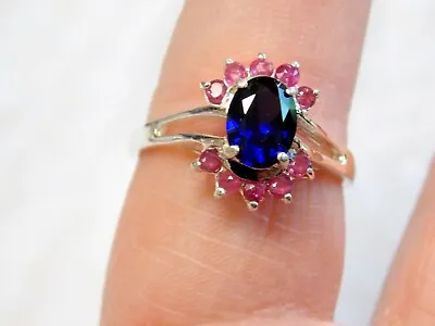 Lab Blue Sapphire Red Ruby Size 9.5 Ring 925 Sterling Silver USA Made • $97.72