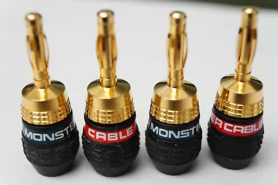 4 Monster Cable Quick Lock Gold Plated Banana Plugs Tips Pin Free Ship After 1st • $24.99