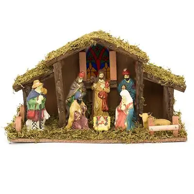 Light Up LED Freestanding Christmas Nativity Set Scene Crib Stable With Figures • £34.99