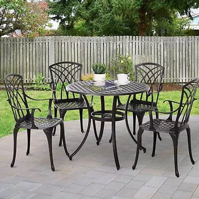  Cast Aluminium 4-Seater Outdoor Garden Table & Chair Set Brown • £358.98