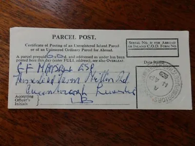 £0.99 • Buy Parcel Post Receipt – Priors Marston, Rugby, Warks D/r Postmark (3948)