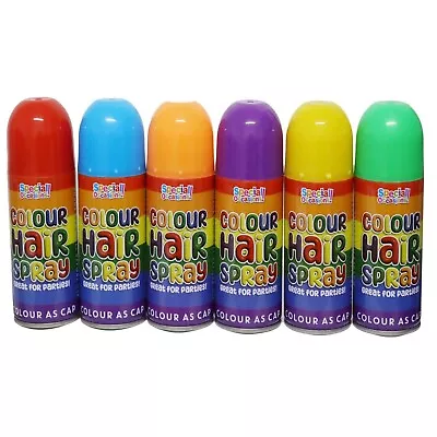 6 X Temporary Hair Spray Party  Hair Coloured Spray  Easy Wash Out Hair Colours • £13.95