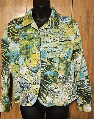  Erin London Stretch  Women Jacket Jacket World Map Design Blazer Green SZ S • £14.47