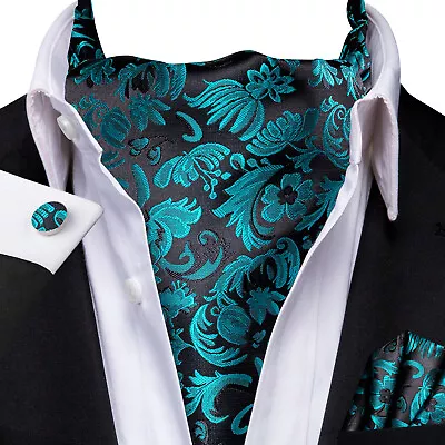 USA Blue Purple Red Paisley Ascot Mens Silk Cravat Hanky Cufflinks Set Formal • $11.99