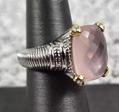 Judith Ripka Sterling Silver 18K Sterling Silver Rose Quartz & Diamond Ring Sz 7 • $215