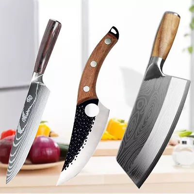 Handmade Forged Cleaver Kitchen Knife Set Japanese Damascus Chef Knives Sharp AU • $89.99