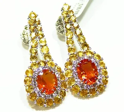 9.15CT 18K Gold Natural Fire Opal Sapphire Diamond Engagement Earrings Designer  • $8999