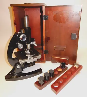 Vintage 1948 Bausch & Lomb Wp 42 Microscope & Wood Carry Case / Parts Or Repair • $129.95