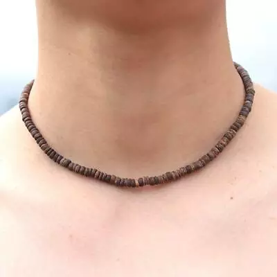 Surfer/Casual Men's Choker 8 MM Wooden Beaded Coconut Shell Necklace Length  18  • $9.98