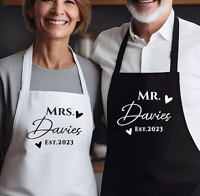 Personalized Matching Aprons - Wedding Anniversary - Mr & Mrs Set • £14.97