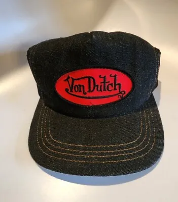 Vintage Von Dutch Logo Black Denim Gold Stitch Mesh Trucker Snapback Hat Cap USA • $199.99