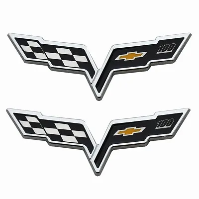 Pair Fits 2005-2013 Corvette C6 100th Emblem Front Rear Cross Flag Badge Chrome • $30