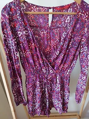 Tigerlilly Playsuit 6-8 Size Small Paisley Boho Gypsy Purple Rayon Natural Fibre • $12