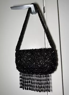 Zara Fringed Beaded Shoulder Bag Black  • £49.99