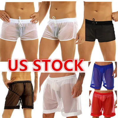 US Mens Sheer Mesh Loose See-Through Boxer Shorts Underwear Swim Trunks Swimwear • $8.27