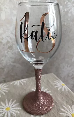 Personalised Glitter Wine Glass Birthday Gift Wrapped 18th 21st 30th 40th • £8.99