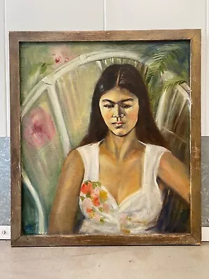 🔥 Vintage Modern Hawaiian Polynesian Woman Portrait Oil Painting - Gibson '74 • $475