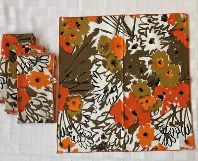 Vintage Set Of 4 Vera Neumann Orange And Brown Cotton Napkins 15  X 16  • $24.99