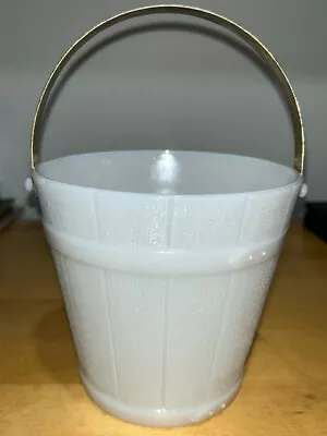 Vintage White Milk Glass Ice Bucket/Pail W Hammered Metal Handle Barware  • $19.95