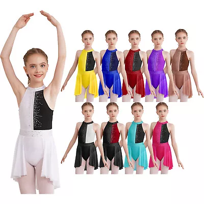 Girls Bodysuit Samba Rumba Dress Sleeveless Leotard Sequins Dancewear Ballroom • $9.89