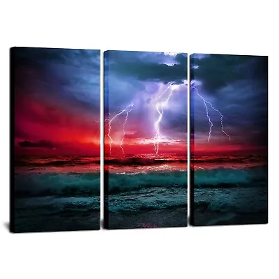 SkenoArt 3 Piece Storm Sea Canvas Print Wall Art Ocean Wave Pictures Nature L... • $108.26