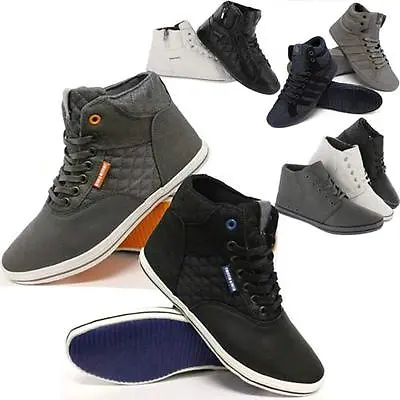 Mens Designer Hi Tops Trainers New Boys High Ankle Flat Canvas Pumps Boots Shoes • £8.95