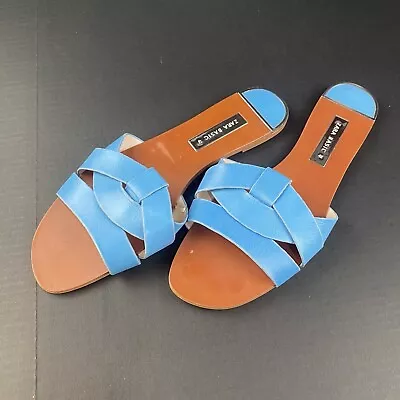 ZARA BASIC Collection Women’s Flat Crossed Leather Sandals Size 9.5 Blue Casual • £36.54