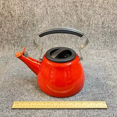 Dansk Tea Pot Kettel Red Enamel 2 Qt. Whistle Top Graves Studio Design • $95