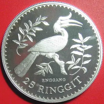 1976 Malaysia 25 Ringgit Silver Proof Rhinoceros Hornbill Bird Conservation Rare • $99.99