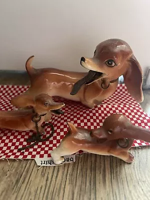 Vintage Enesco Japan Dog Weiner Dog & 2 Puppies Chain • $12.50