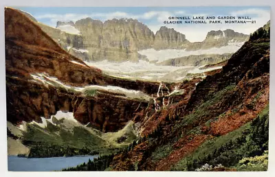 Grinnell Lake & Garden Wall Glacier National Park Montana MT Vintage Postcard • $2.95