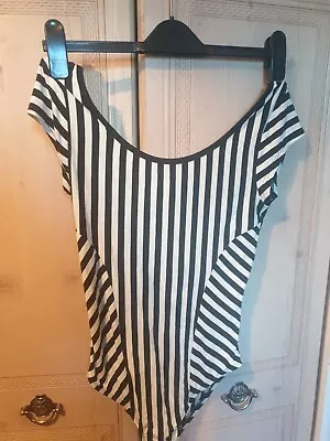 Womens Miss Selfridge Black And White Striped Bodysuit Size UK8 • £7.50