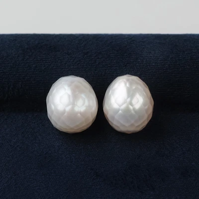 $44.59 • Buy Pair 10.1mm+10.2mm Teardrop Faceted White Freshwater Loose Pearl Undrilled