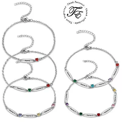 1 2 3 4 5 Or 6 Birthstone And Engraved Names Silver Mother's Bracelet • $39.50